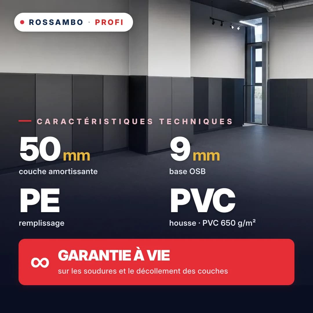 Protection murale PROFI, OSB 9 mm + tapis en mousse PE + toile PVC 650 g/m², 50 mm