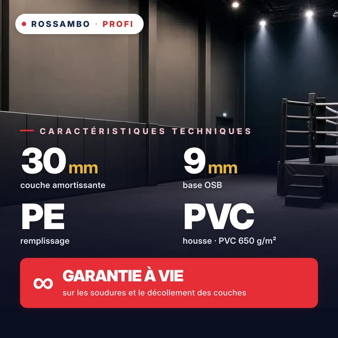Protection murale PROFI perforée, OSB 9 mm + tapis en mousse PE + toile PVC 650 g/m², 30 mm
