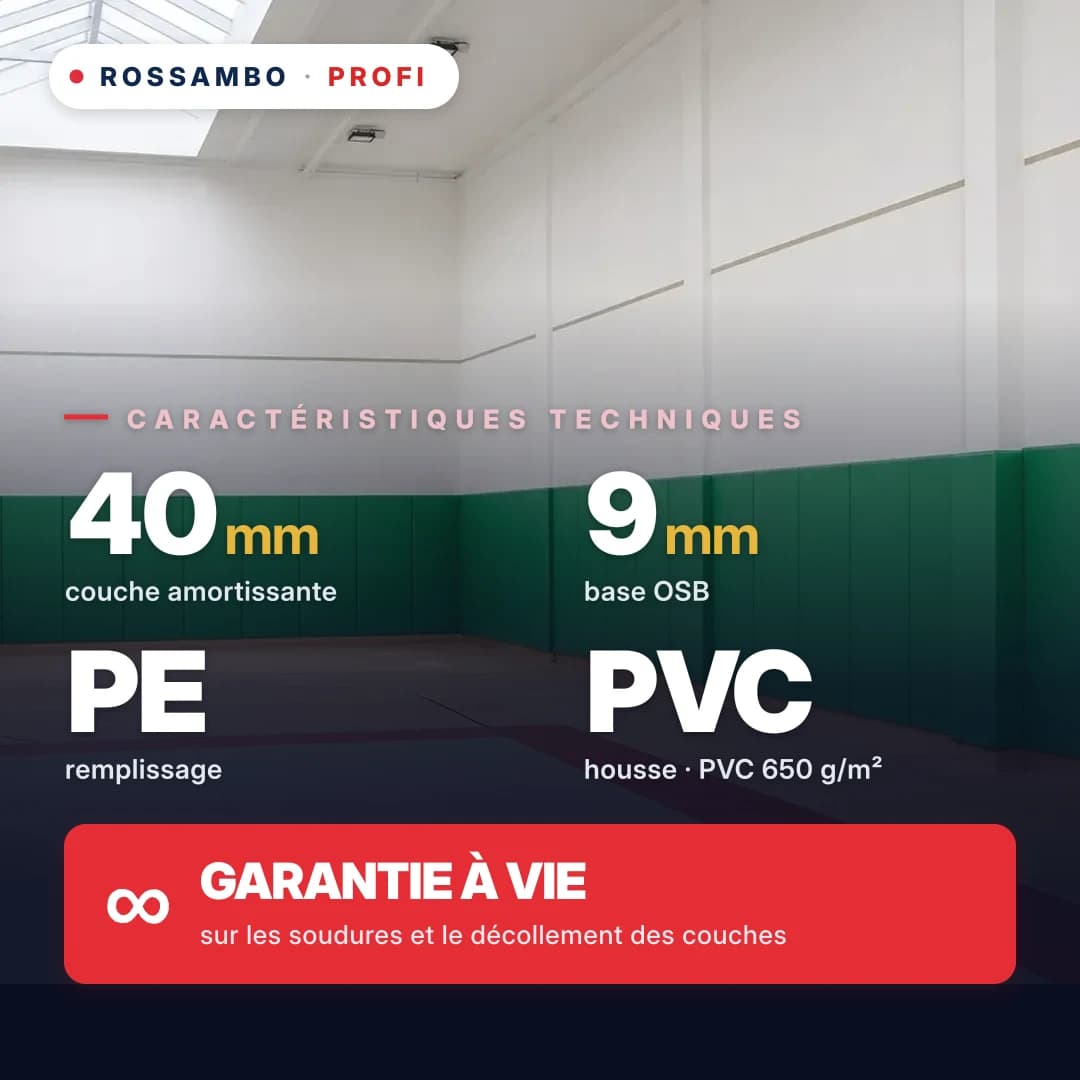 Protection murale PROFI perforée, OSB 9 mm + tapis en mousse PE + toile PVC 650 g/m², 40 mm