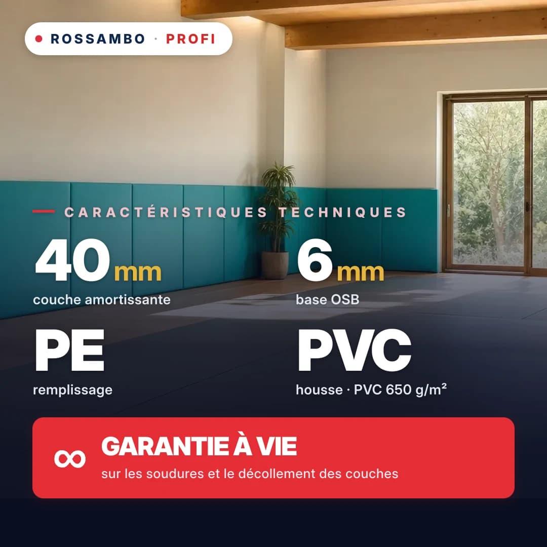 Protection murale PROFI, OSB 6 mm + tapis en mousse PE + bâche PVC 650 g/m², 40 mm