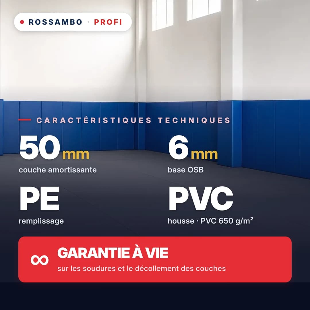 Protection murale PROFI perforée, OSB 6 mm + tapis en mousse PE + bâche PVC 650 g/m², 50 mm