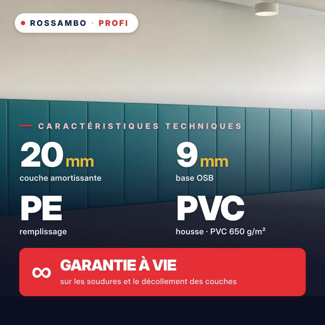 Protection murale PROFI solution prête à l'emploi, OSB 9 mm + tapis en mousse PE + bâche PVC 650 g/m², 20 mm