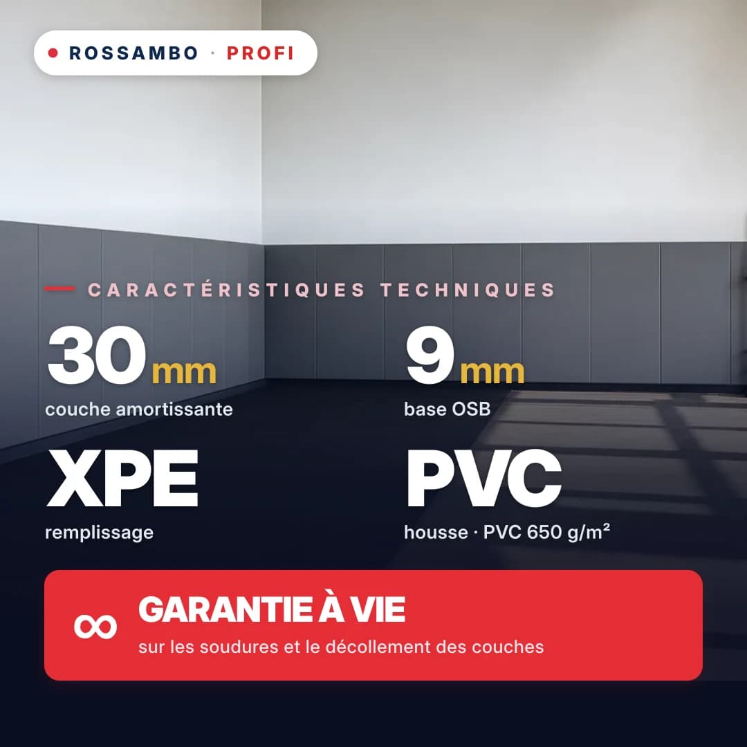 Protection murale PROFI, OSB 9 mm + mousse PE réticulée chimiquement 33 kg/m³ + bâche PVC, 30 mm
