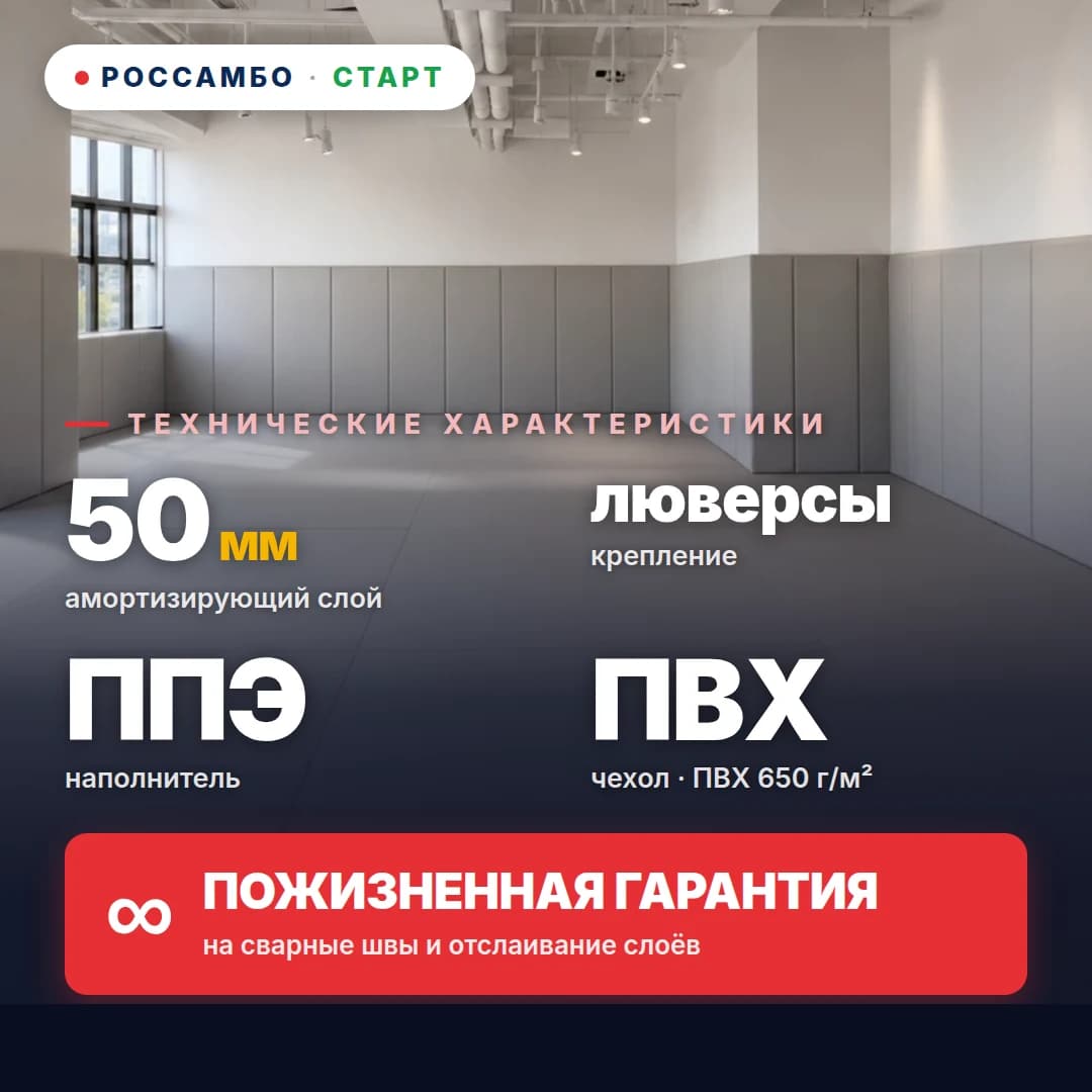 Стеновой протектор СТАРТ сплошной, ППЭ старт + ПВХ ткань 650 г/м², 50 мм