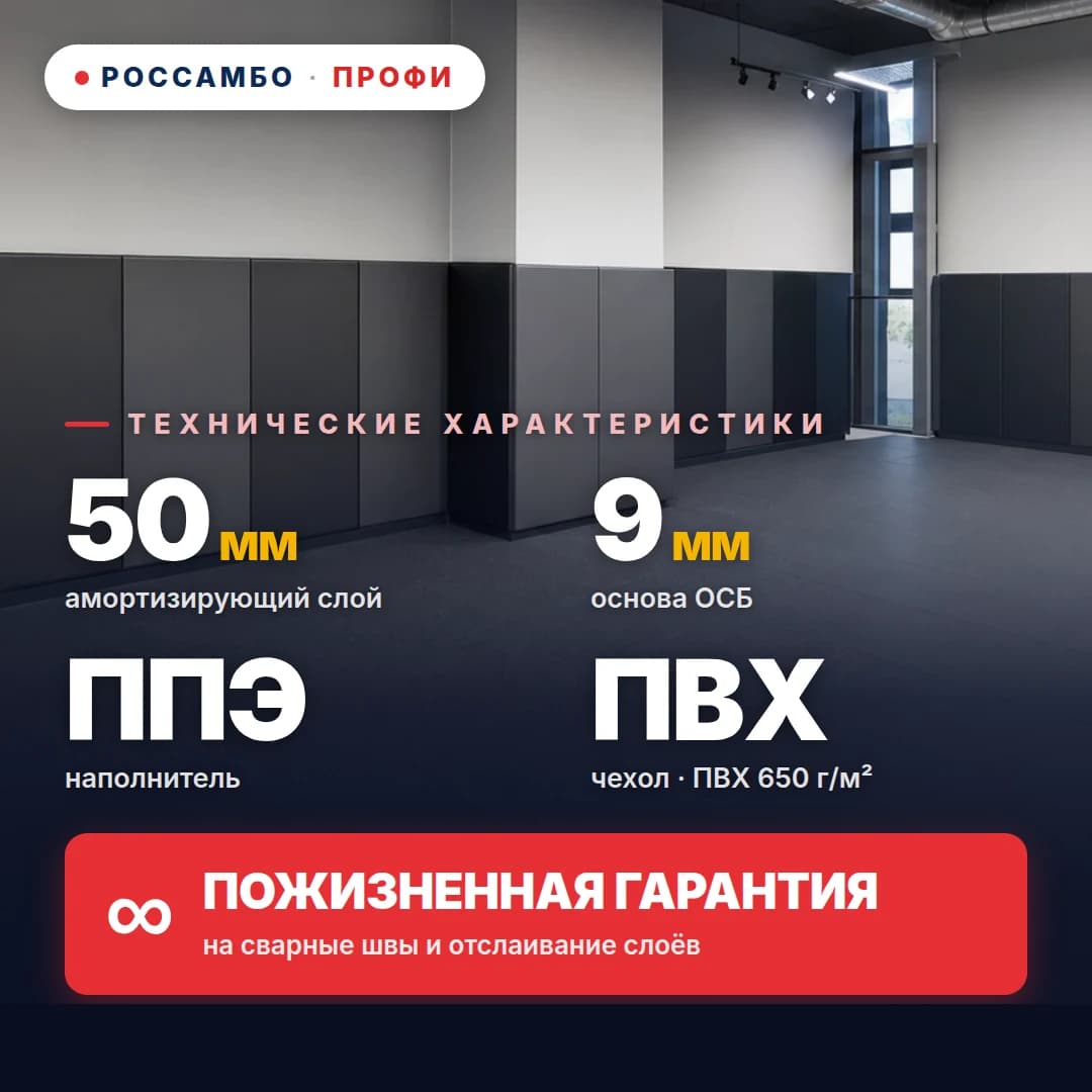 Стеновой протектор ПРОФИ, ОСБ 9 мм + мат ППЭ + ПВХ ткань 650 г/м², 50 мм