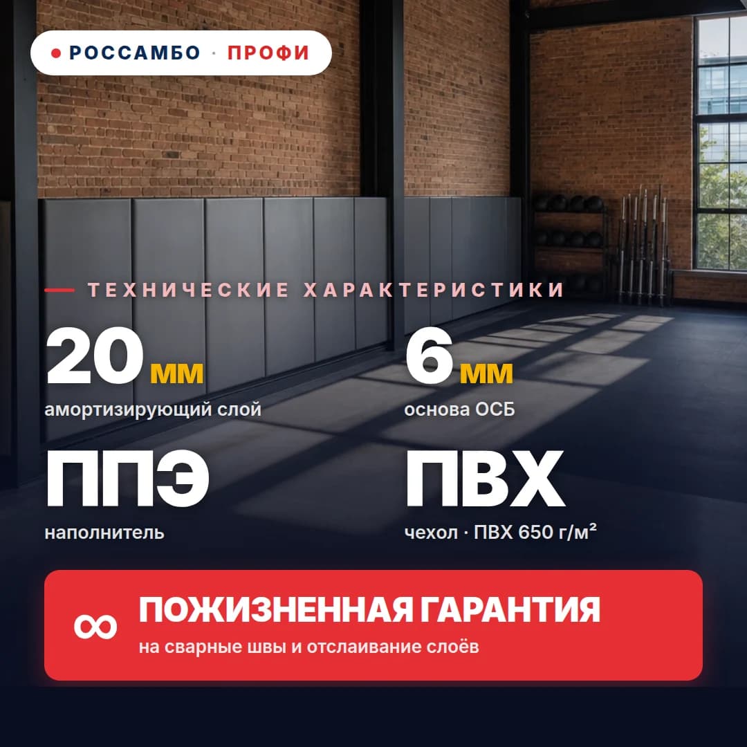 Стеновой протектор ПРОФИ, ОСБ 6 мм + мат ППЭ + ПВХ ткань 650 г/м², 20 мм