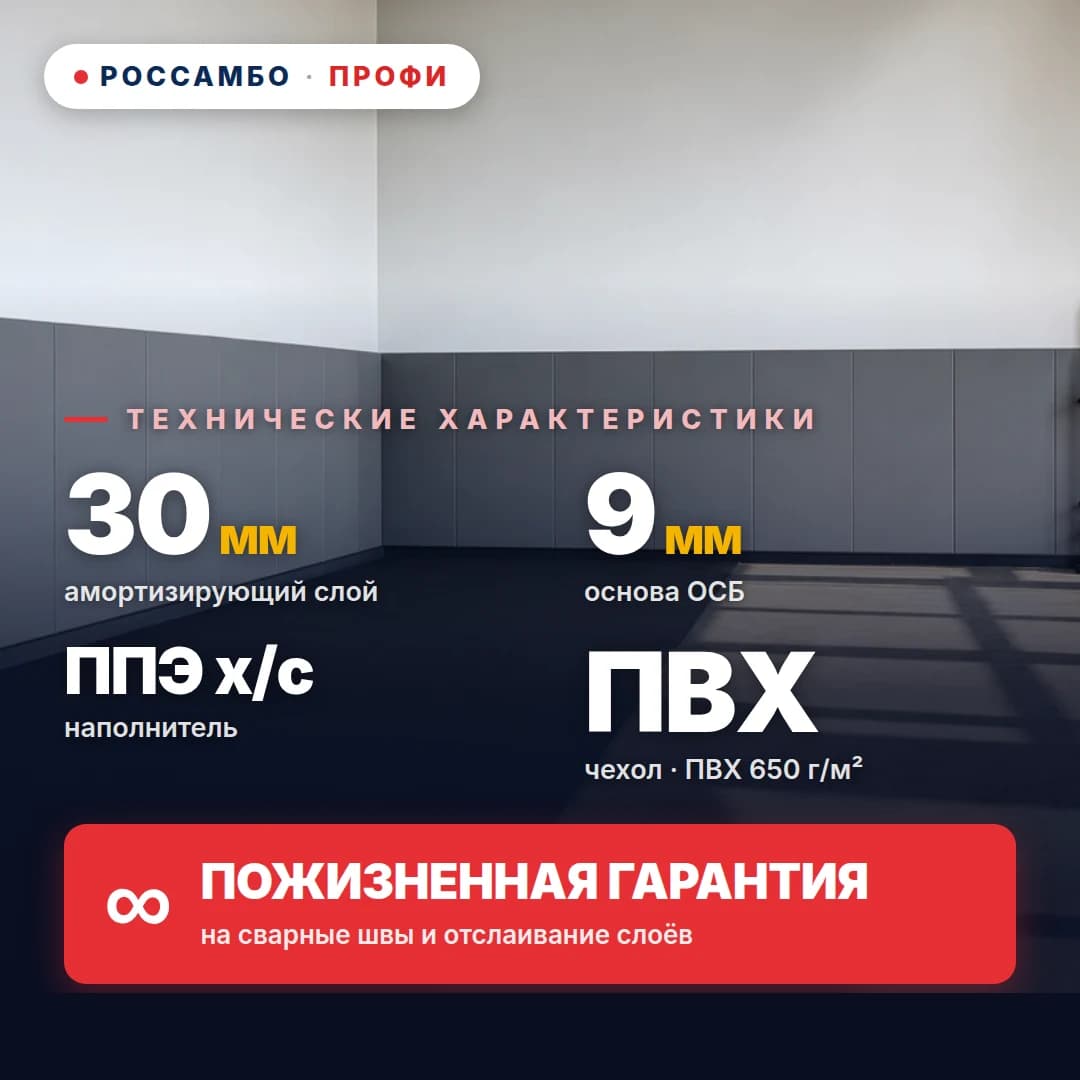 Стеновой протектор ПРОФИ, ОСБ 9 мм + ППЭ химсшитый 33 кг/м³ + ПВХ ткань, 30 мм