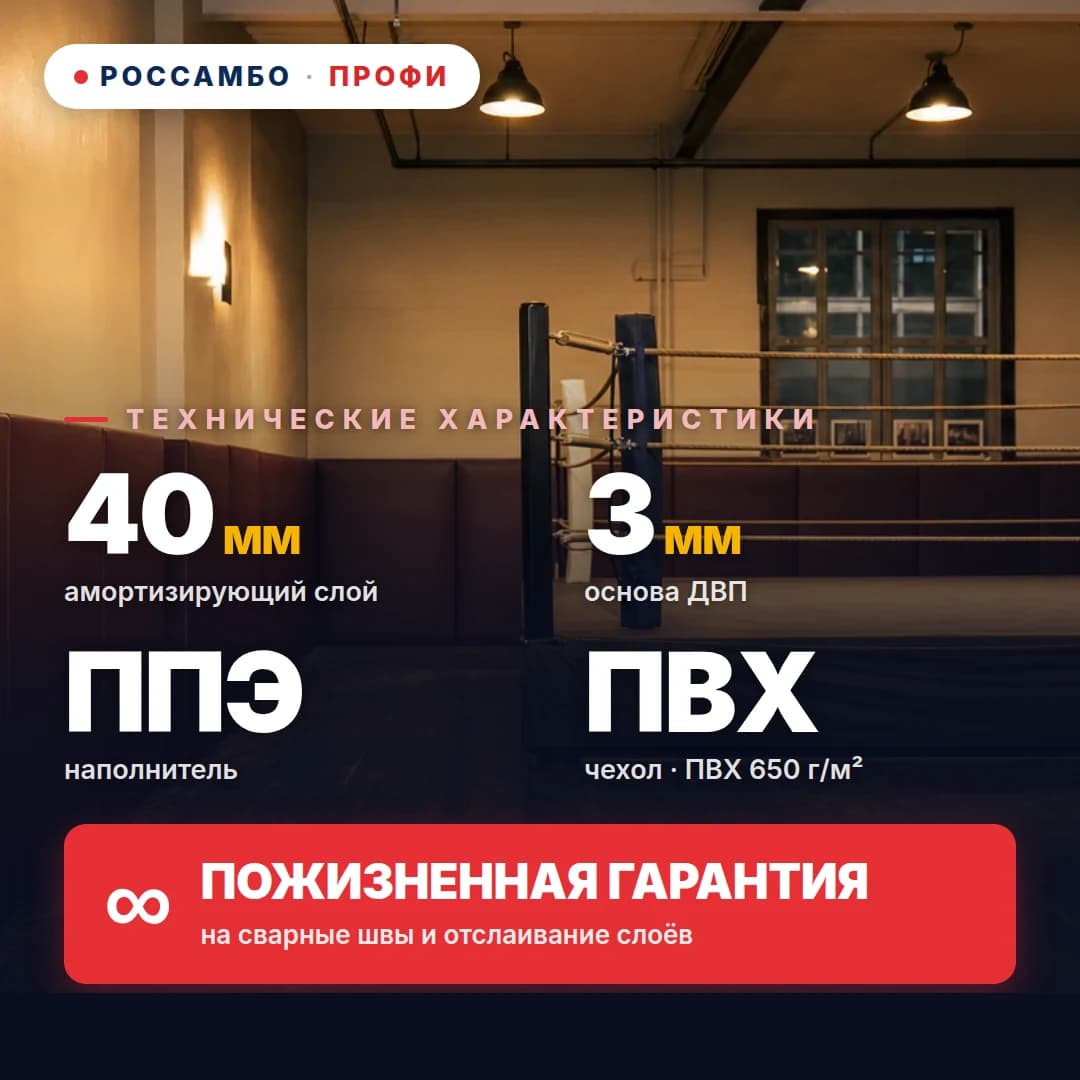 Стеновой протектор ПРОФИ на ДВП готовое решение, ДВП 3 мм + мат ППЭ старт + ПВХ ткань 650 г/м², 40 мм