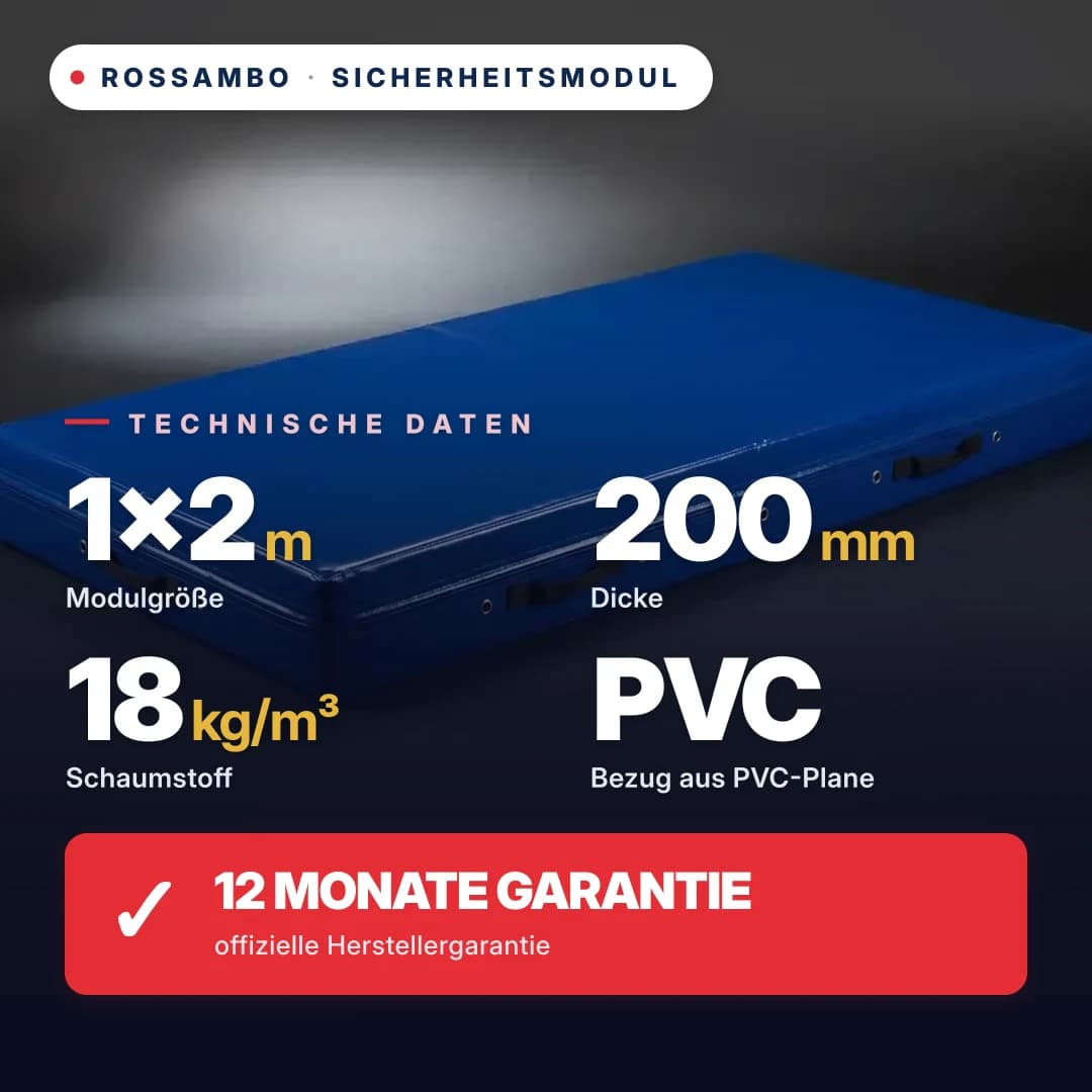 Sicherheits-Schaumstoffmodul Schaumstoff 18 kg/m³, PVC-Bezug, 1×2×0,2 m