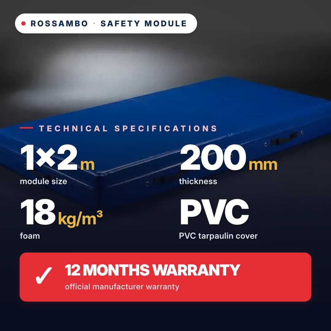 Safety foam module, 18 kg/m³ foam, PVC cover, 1×2×0.2 m