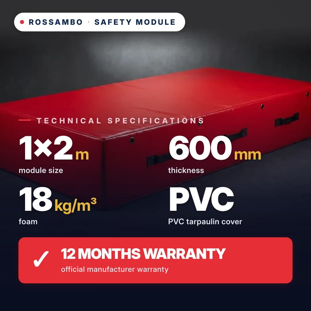 Safety foam module, 18 kg/m³ foam, PVC cover, 1×2×0.6 m