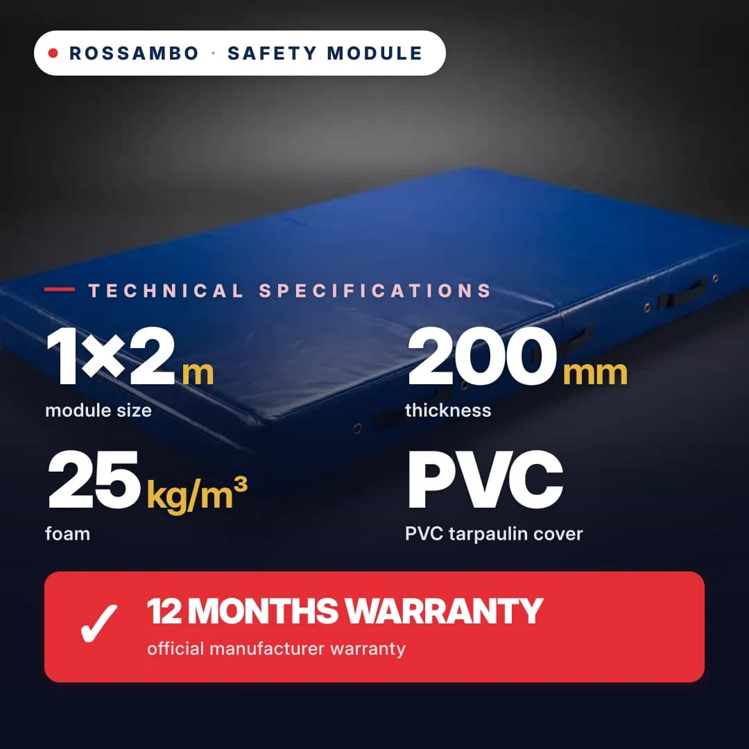 Safety foam module, 25 kg/m³ foam, PVC cover, 1×2×0.2 m