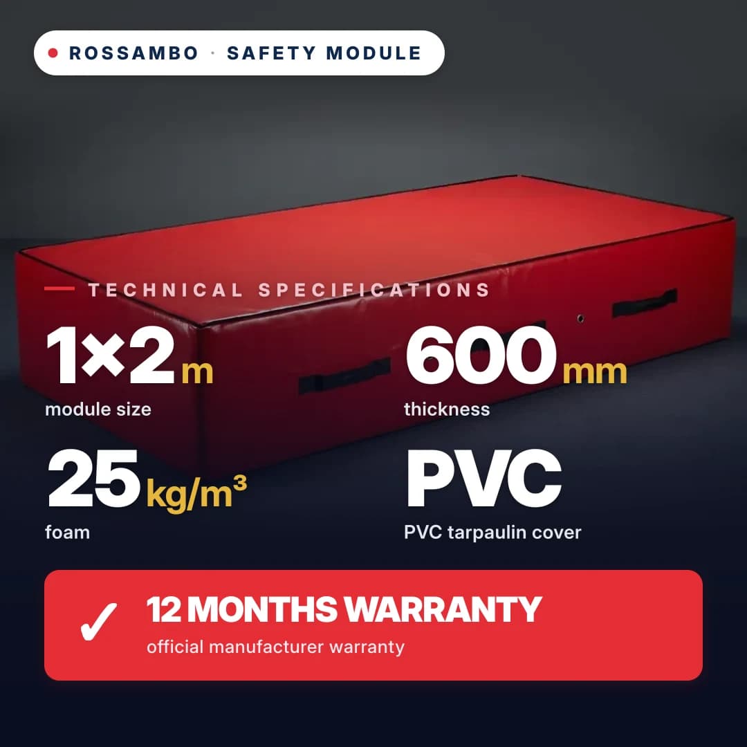 Safety foam module, 25 kg/m³ foam, PVC cover, 1×2×0.6 m