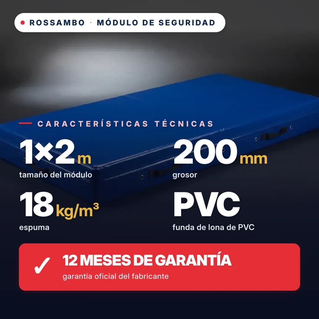 Módulo de seguridad de espuma 18 kg/m³, funda de PVC, 1×2×0,2 m