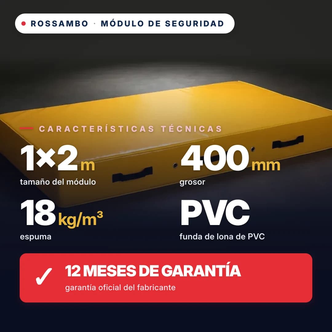 Módulo de seguridad de espuma 18 kg/m³, funda de PVC, 1×2×0,4 m