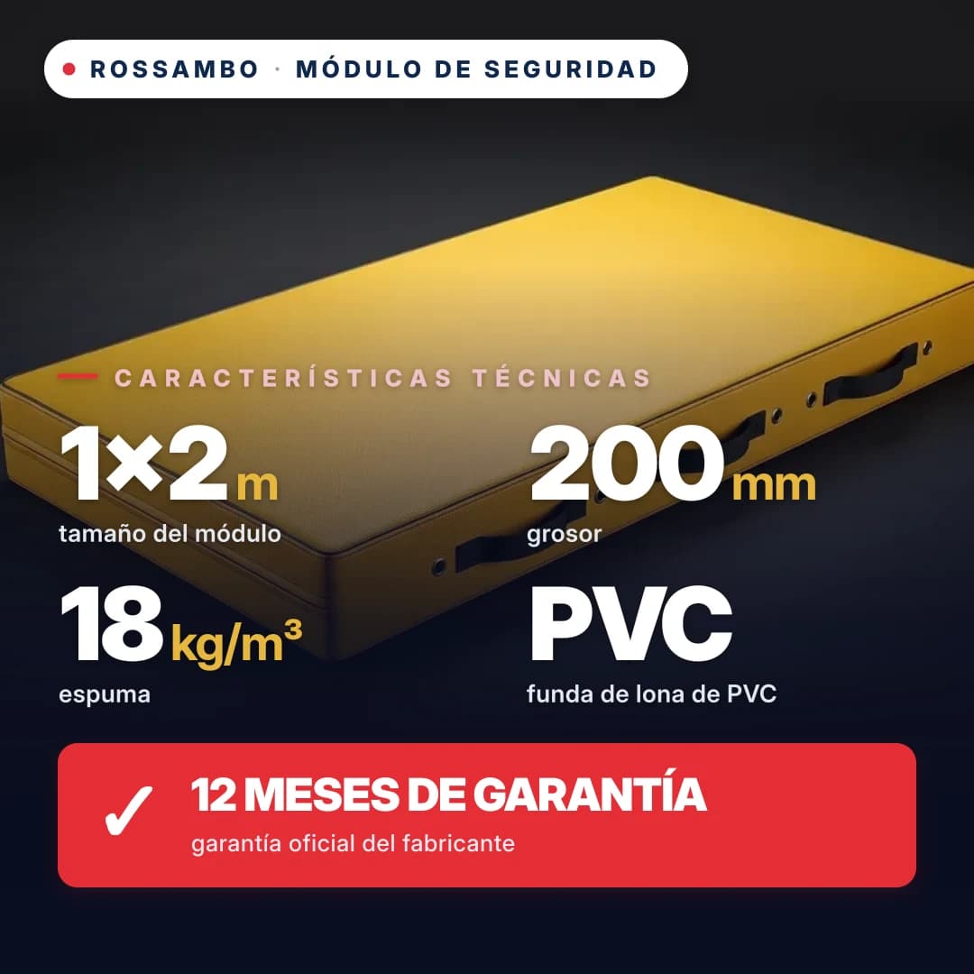 Módulo de seguridad de espuma de 18 kg/m³, funda de piel ecológica, 1×2×0,2 m