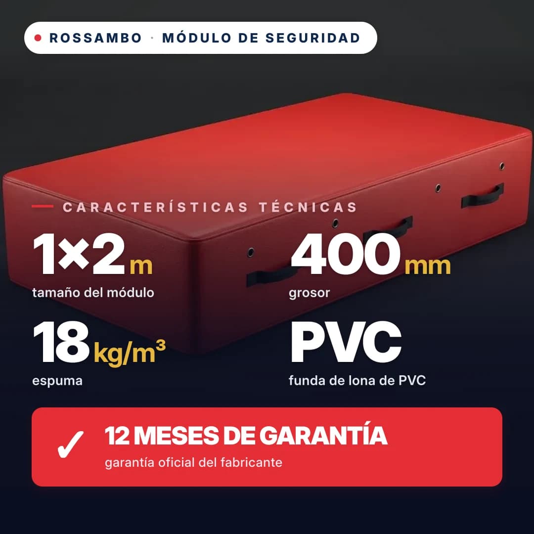 Módulo de seguridad de espuma de 18 kg/m³, funda de piel ecológica, 1×2×0,4 m