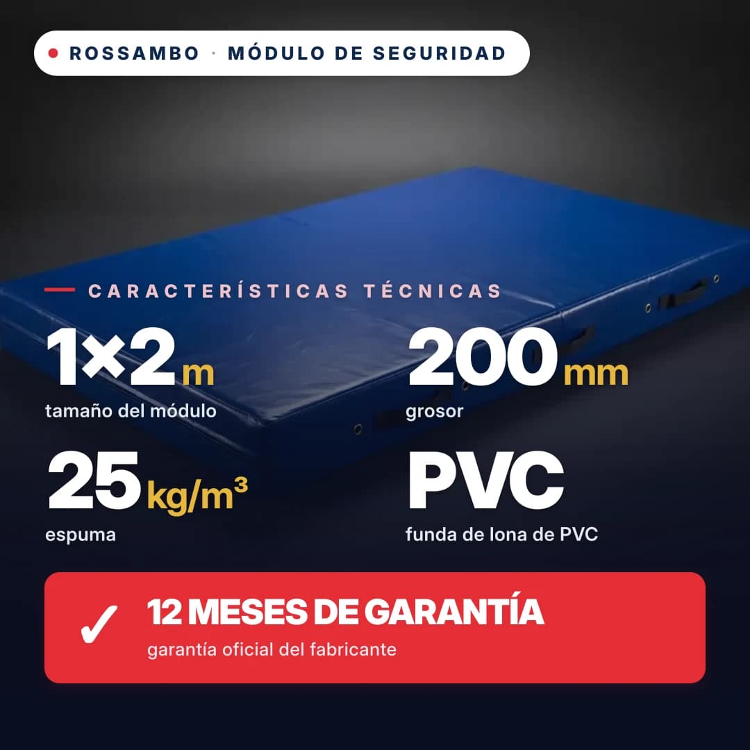 Módulo de seguridad de espuma de 25 kg/m³, funda de PVC, 1×2×0,2 m