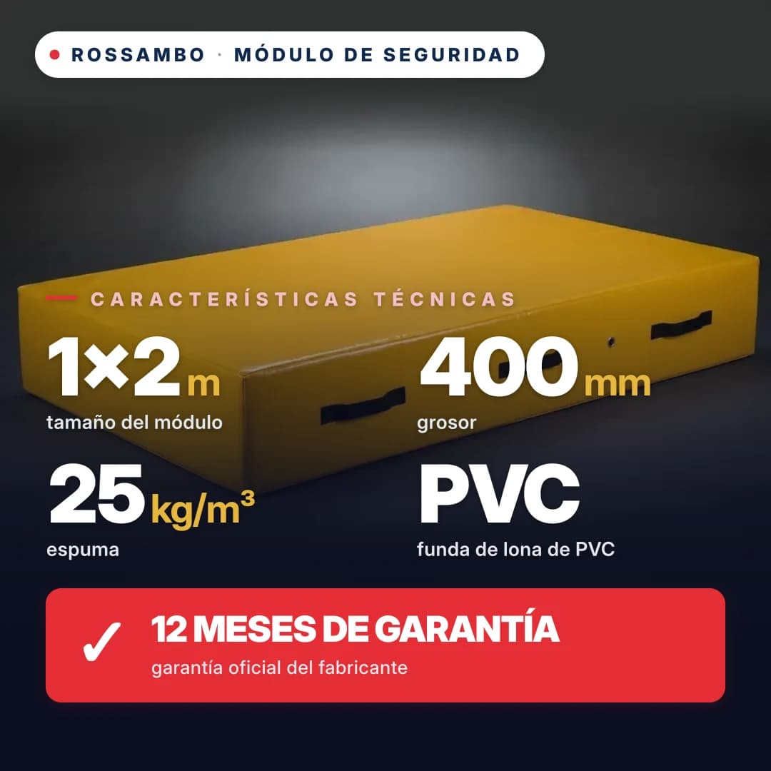 Módulo de seguridad de espuma de 25 kg/m³, funda de PVC, 1×2×0,4 m
