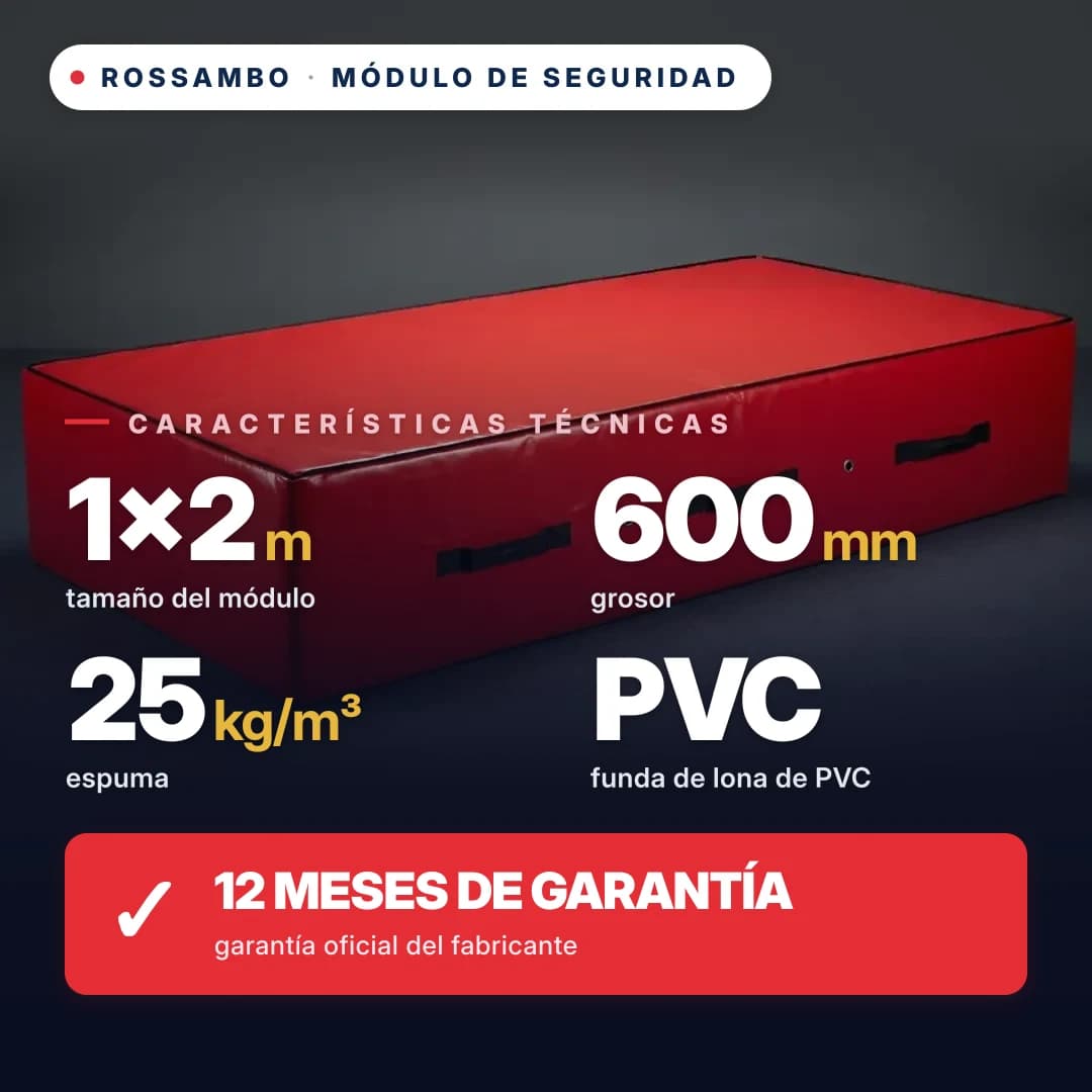 Módulo de seguridad de espuma de 25 kg/m³, funda de PVC, 1×2×0,6 m