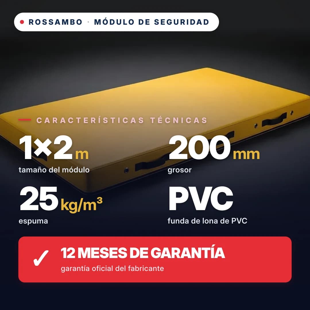Módulo de seguridad de espuma de 25 kg/m³, funda de piel ecológica, 1×2×0,2 m