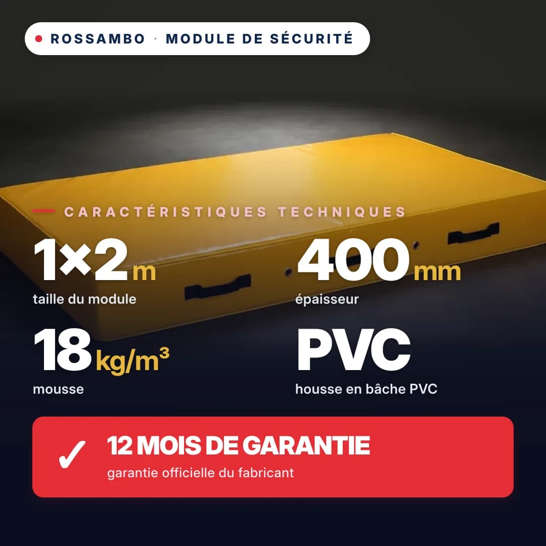 Module de sécurité en mousse 18 kg/m³, housse PVC, 1×2×0,4 m