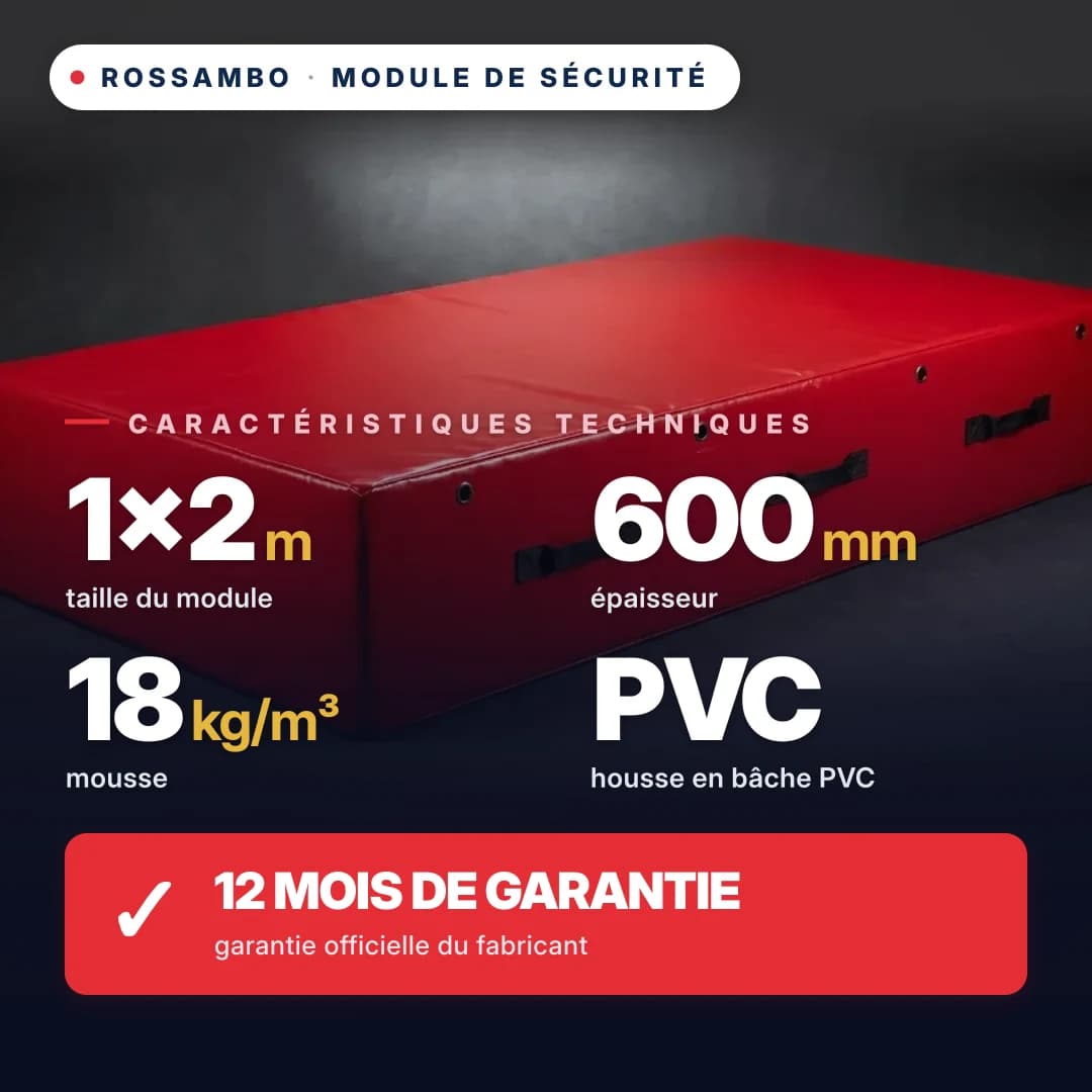 Module de sécurité en mousse 18 kg/m³, housse PVC, 1×2×0,6 m