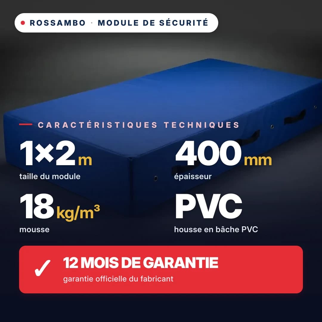 Module de sécurité en mousse 18 kg/m³, housse Oxford, 1×2×0,4 m