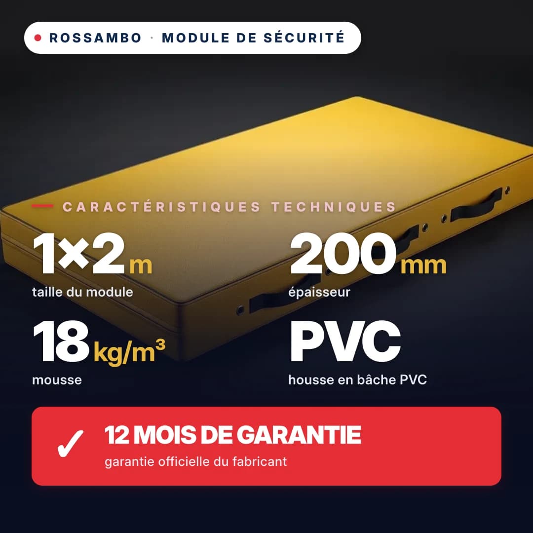 Module de sécurité en mousse 18 kg/m³, housse en similicuir, 1×2×0,2 m