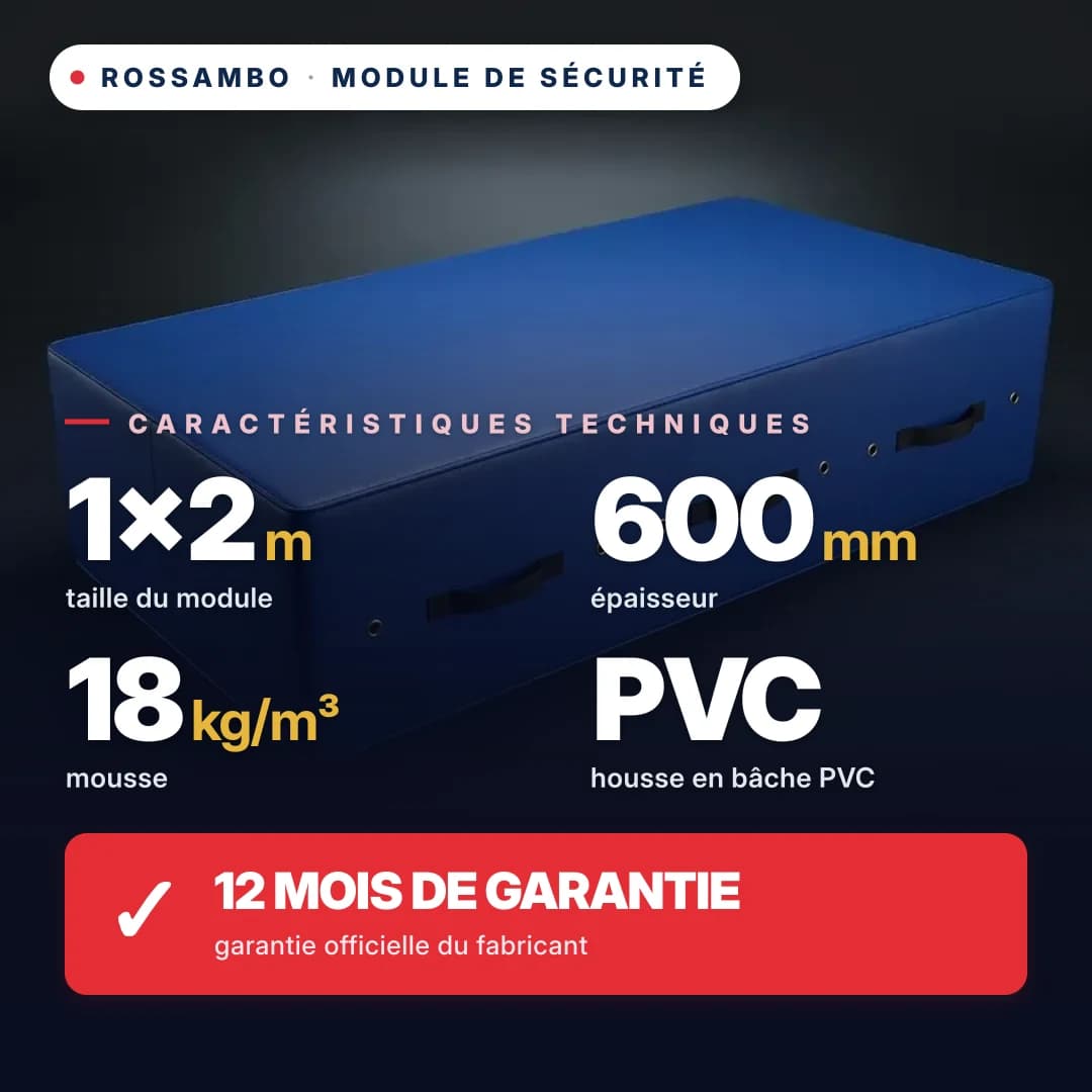 Module de sécurité en mousse 18 kg/m³, housse en similicuir, 1×2×0,6 m