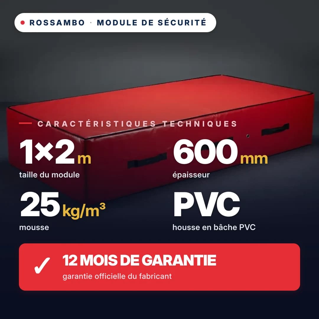 Module de sécurité en mousse 25 kg/m³, housse PVC, 1×2×0,6 m