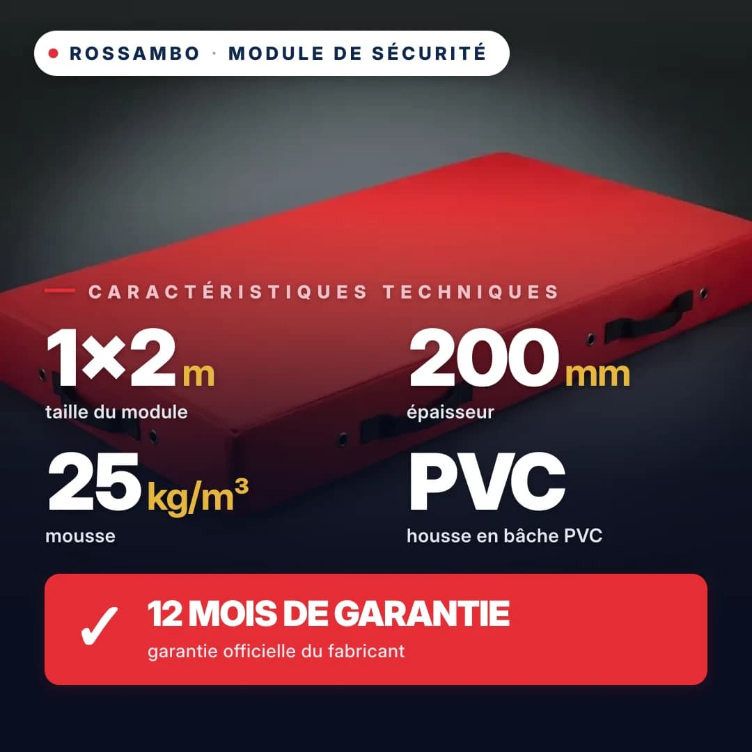 Module de sécurité en mousse 25 kg/m³, housse Oxford, 1×2×0,2 m