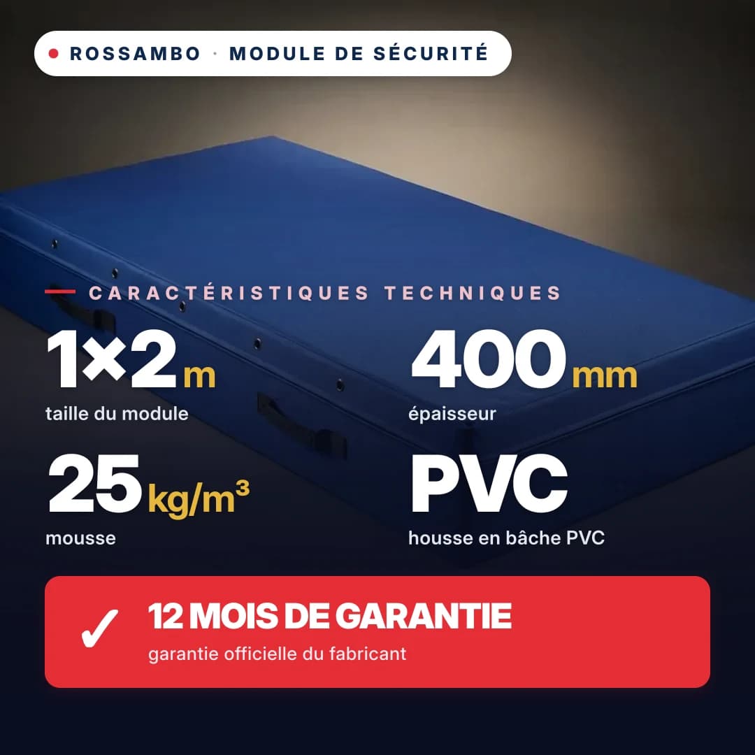 Module de sécurité en mousse 25 kg/m³, housse Oxford, 1×2×0,4 m