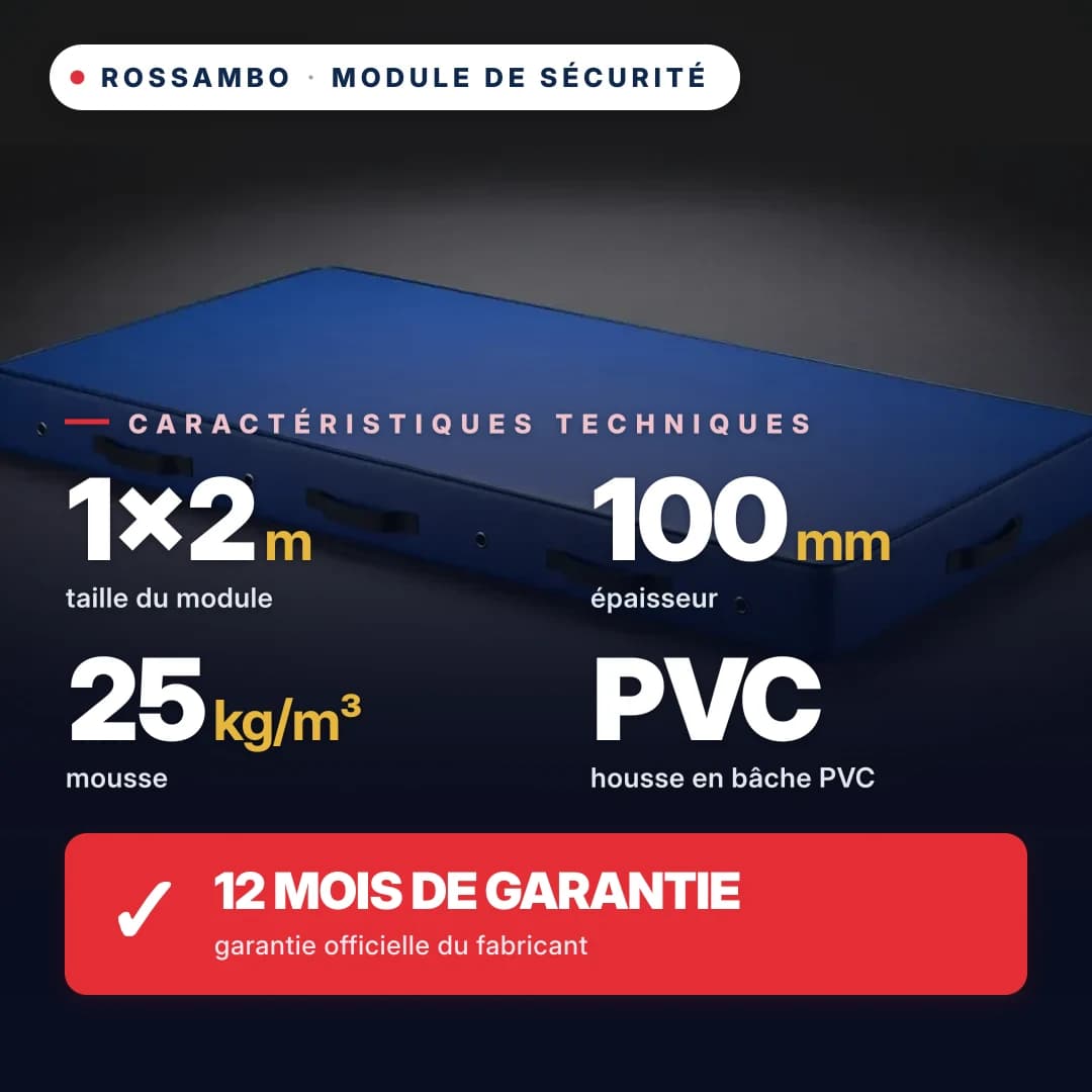 Module de sécurité en mousse 25 kg/m³, housse en similicuir, 1×2×0,1 m