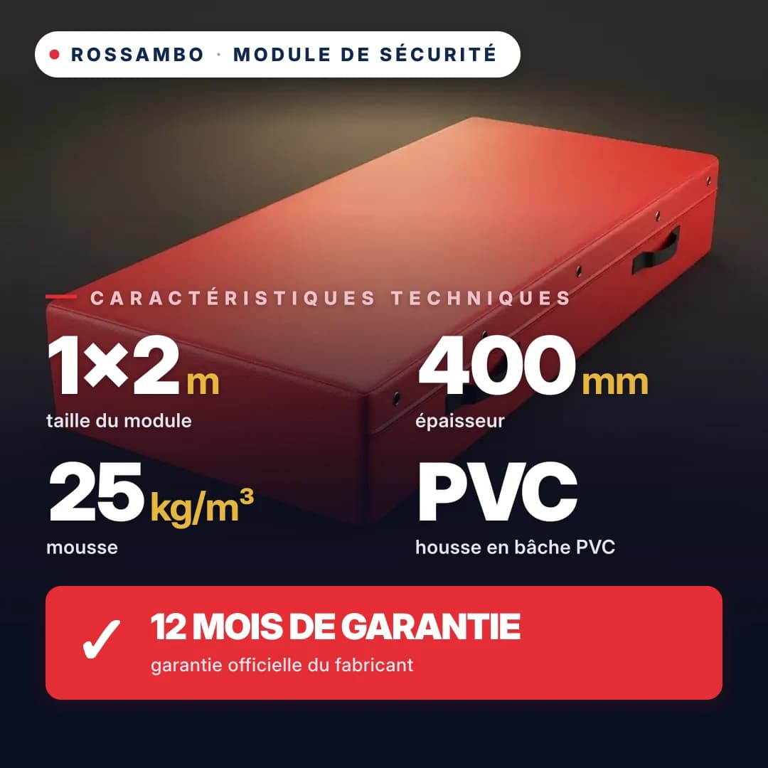 Module de sécurité en mousse 25 kg/m³, housse en similicuir, 1×2×0,4 m