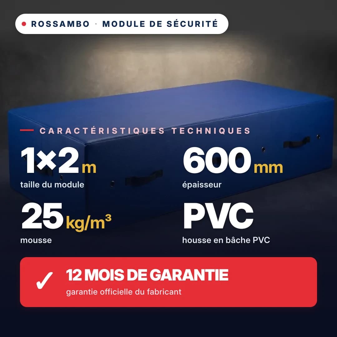 Module de sécurité en mousse 25 kg/m³, housse en similicuir, 1×2×0,6 m