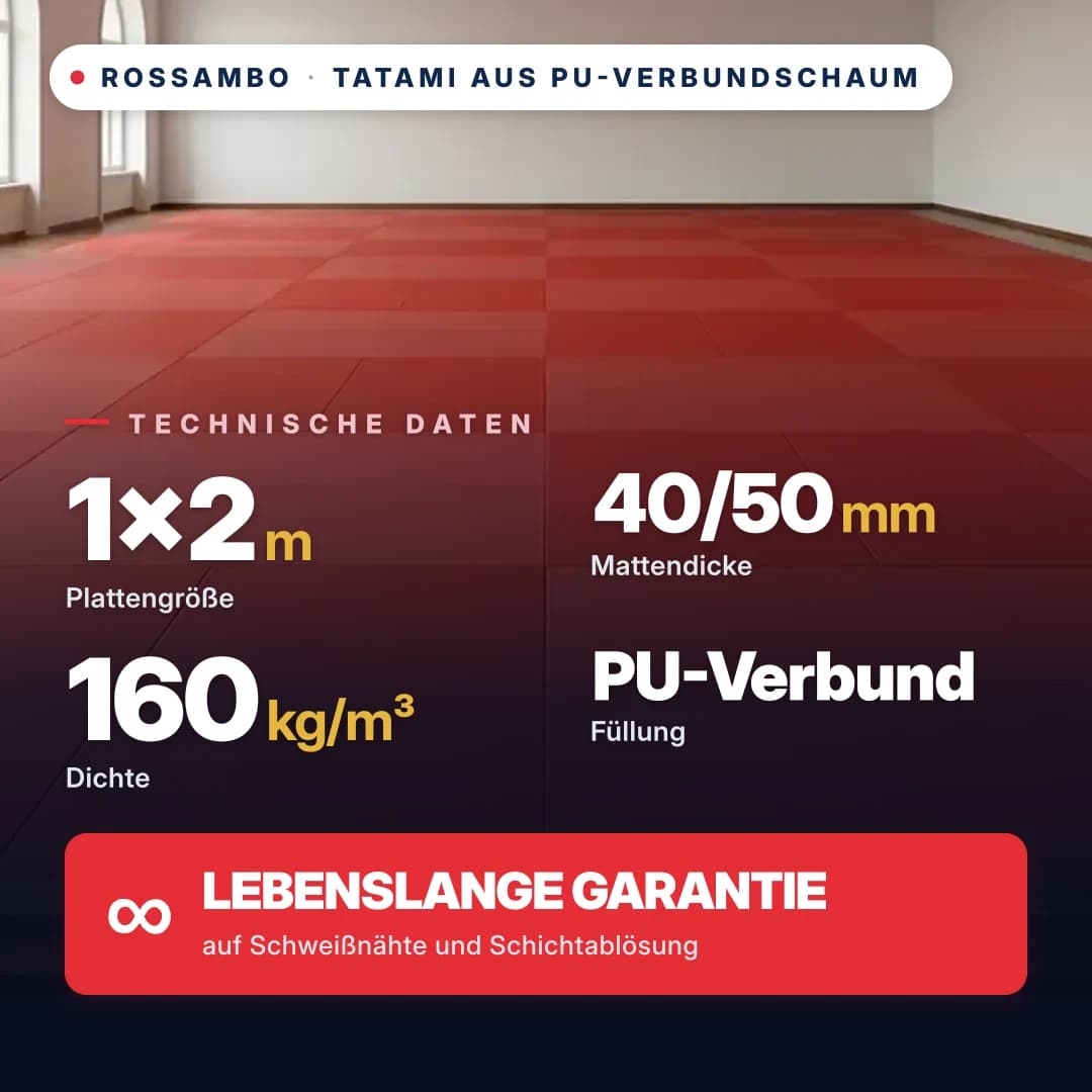 Tatami aus PU-Verbundschaum, offener Boden, 160 kg/m³, 1×2 m