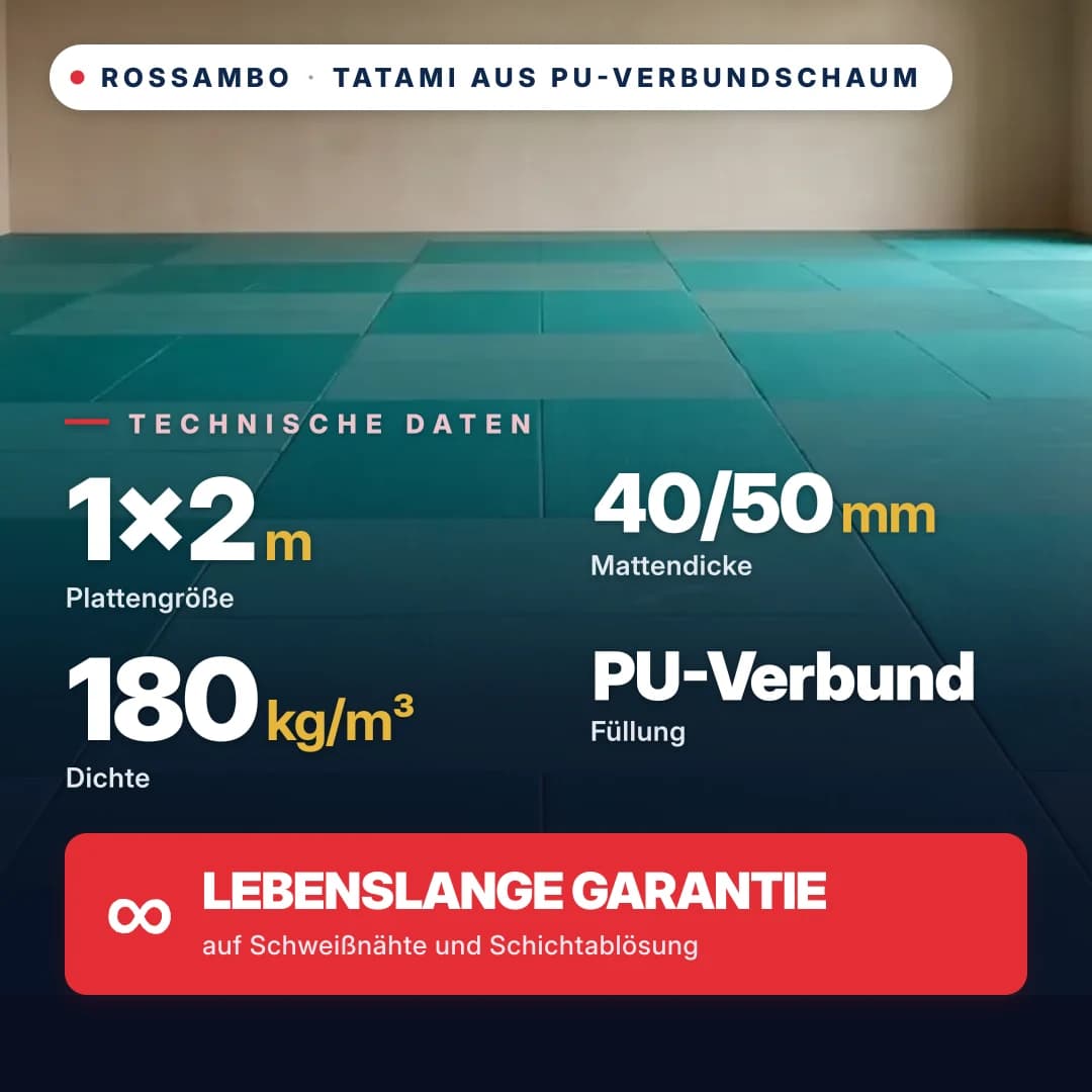 Tatami aus PU-Verbundschaum, offener Boden, 180 kg/m³, 1×2 m
