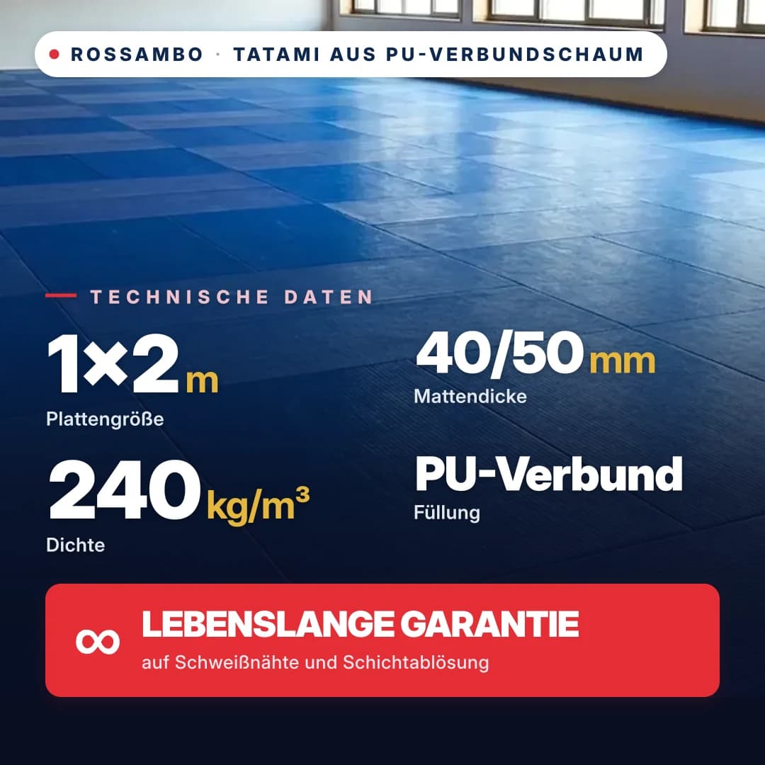 Tatami PU-Verbundschaum offene Unterseite 240 kg/m³ 1×2 m