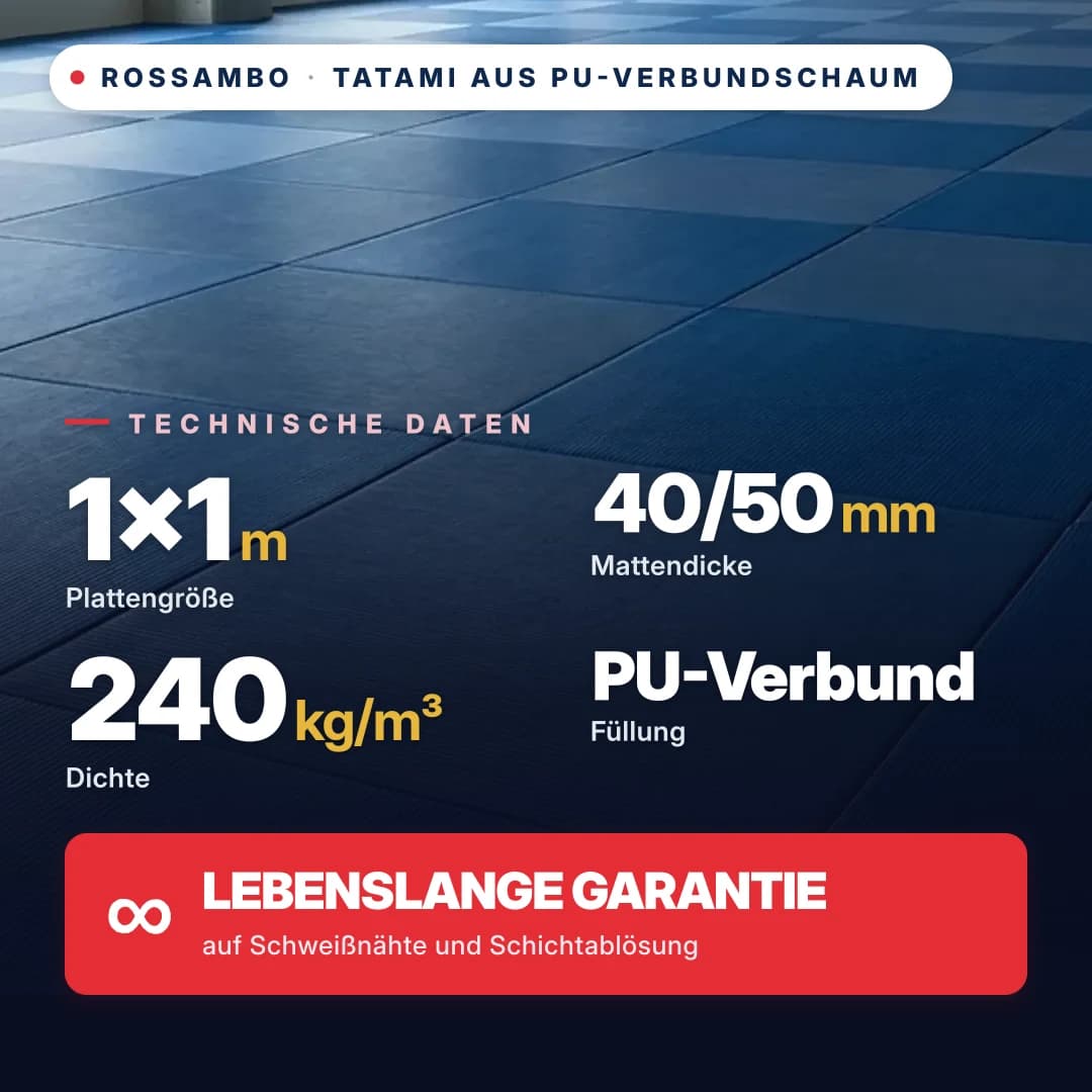Tatami aus PU-Verbundschaum, anti-slip Raute, 240 kg/m³, 1×1 m