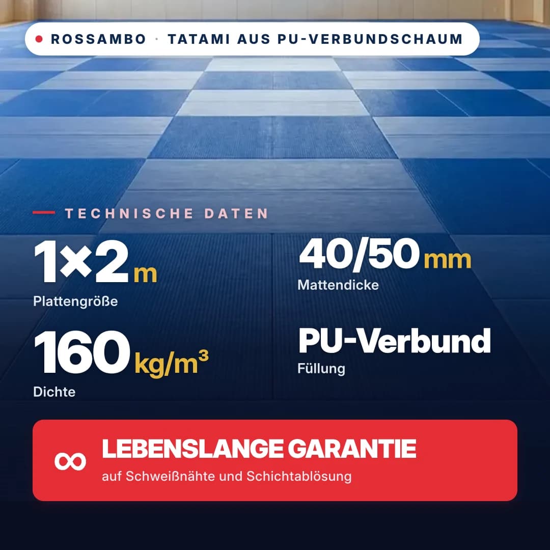 Tatami aus PU-Verbundschaum, anti-slip Raute, 160 kg/m³, 1×2 m