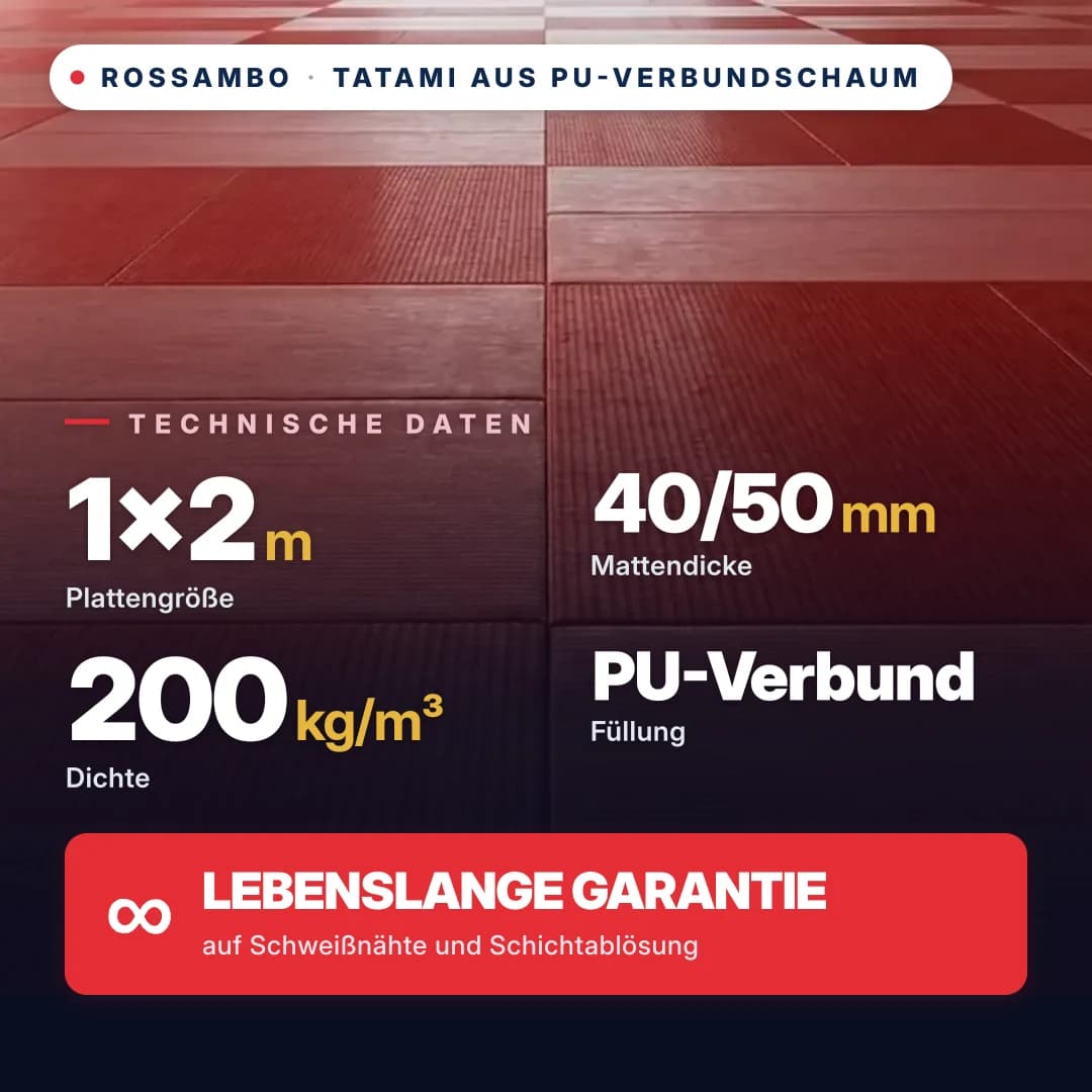 Tatami aus PU-Verbundschaum, anti-slip Raute, 200 kg/m³, 1×2 m