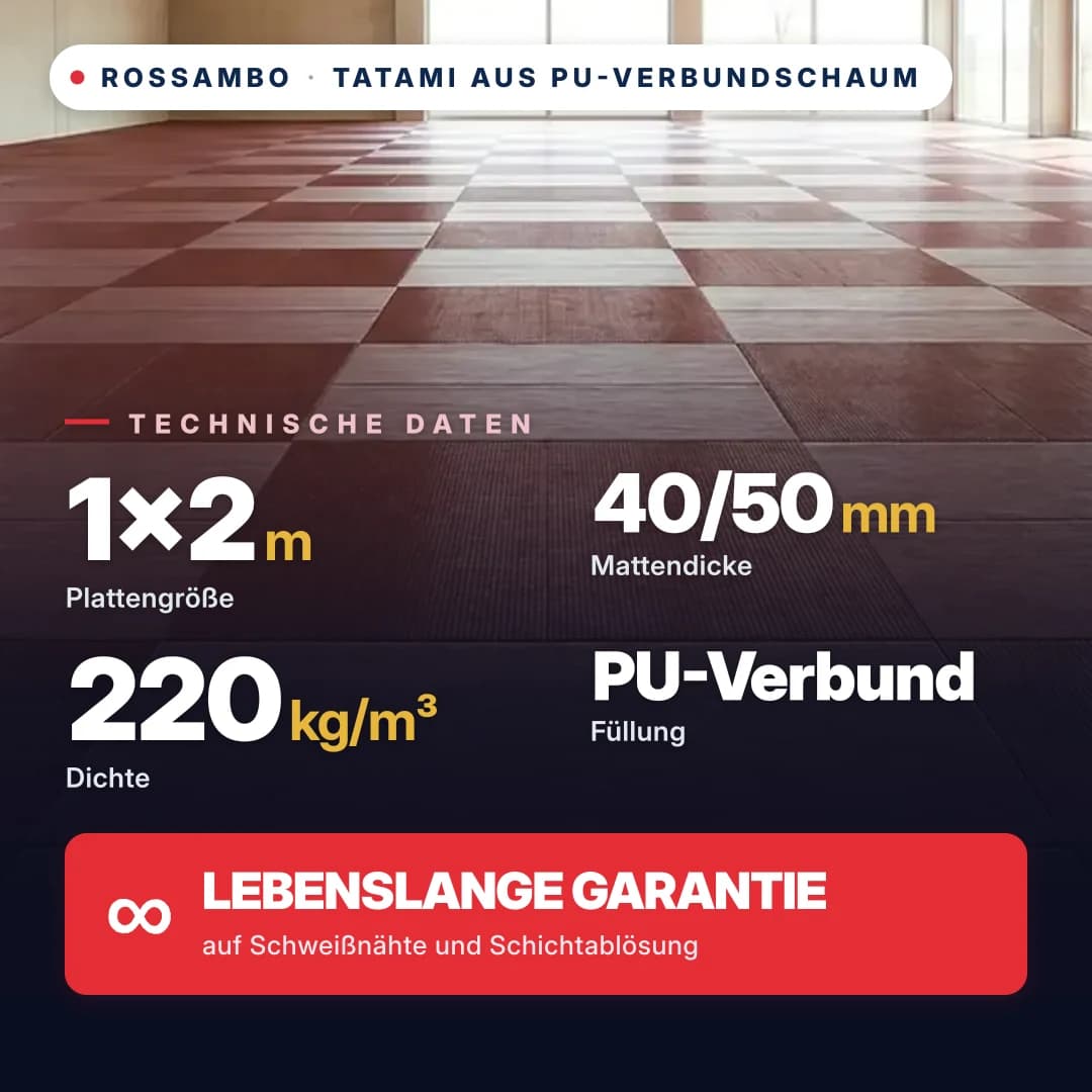 Tatami aus PU-Verbundschaum, anti-slip Raute, 220 kg/m³, 1×2 m