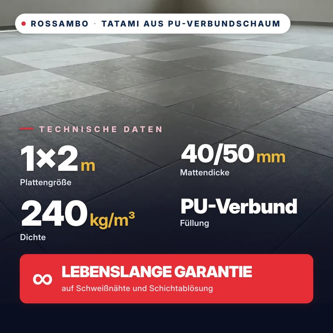Tatami aus PU-Verbundschaum, anti-slip Raute, 240 kg/m³, 1×2 m