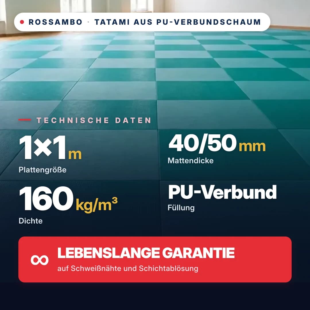 Tatami aus PU-Verbundschaum Anti-Rutsch WAFFEL 160 kg/m³ 1×1 m