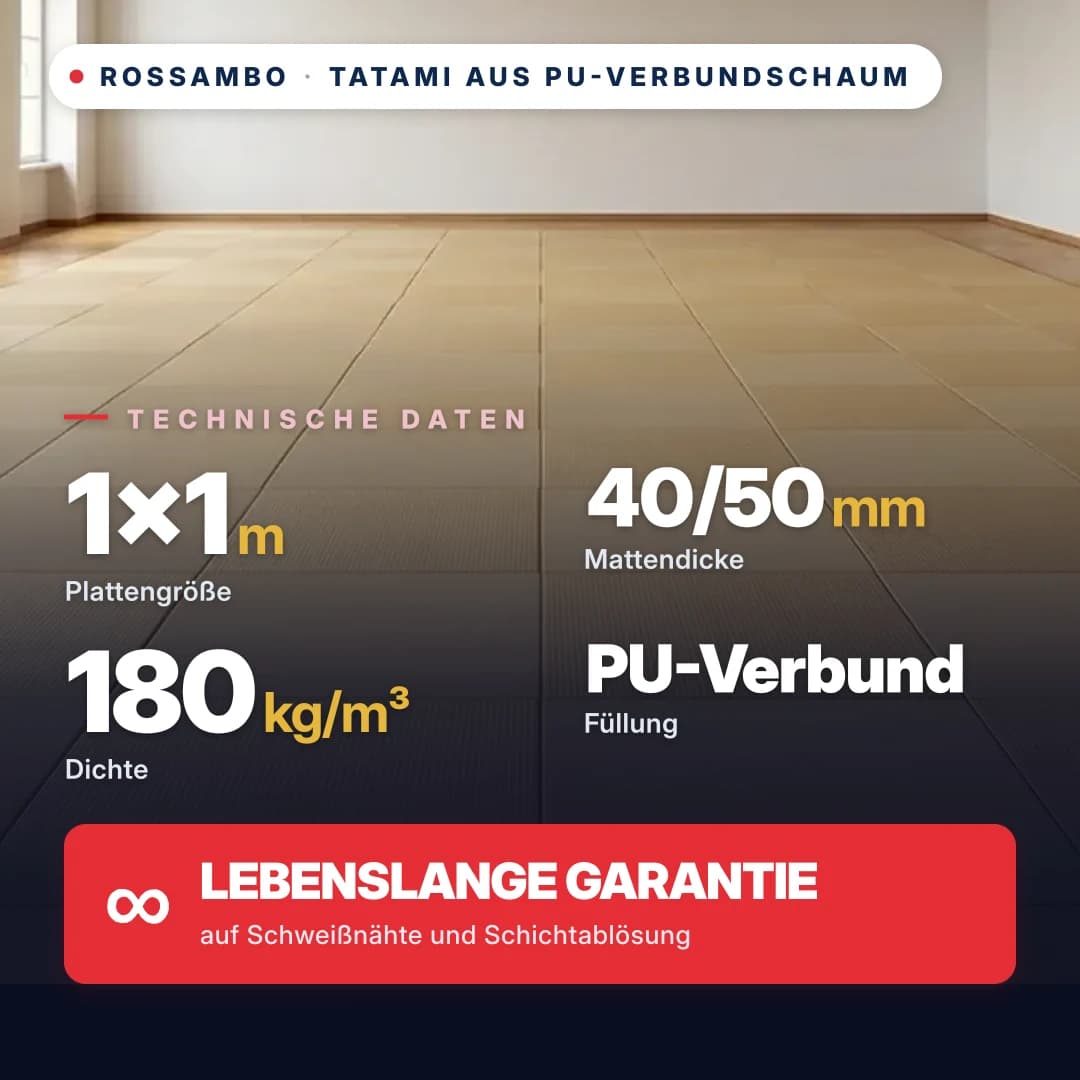 Tatami aus PU-Verbundschaum Anti-Rutsch WAFFEL 180 kg/m³ 1×1 m