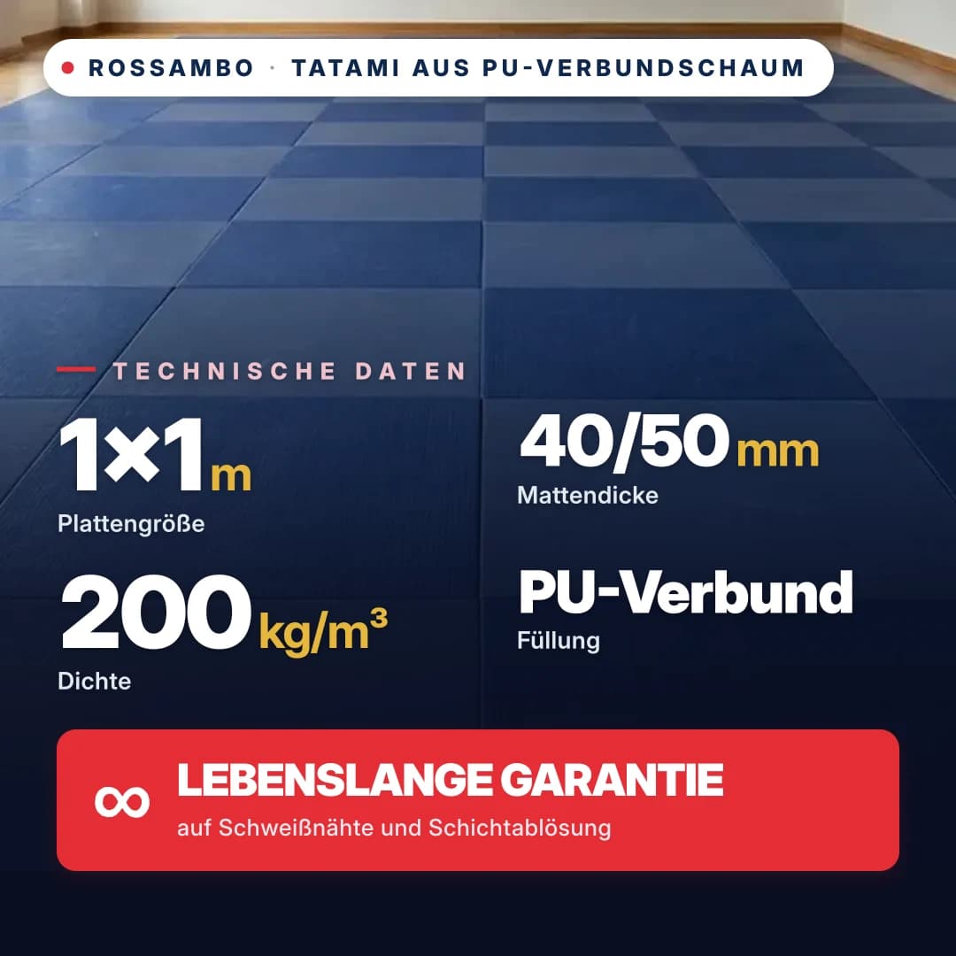 Tatami aus PU-Verbundschaum Anti-Rutsch WAFFEL 200 kg/m³ 1×1 m