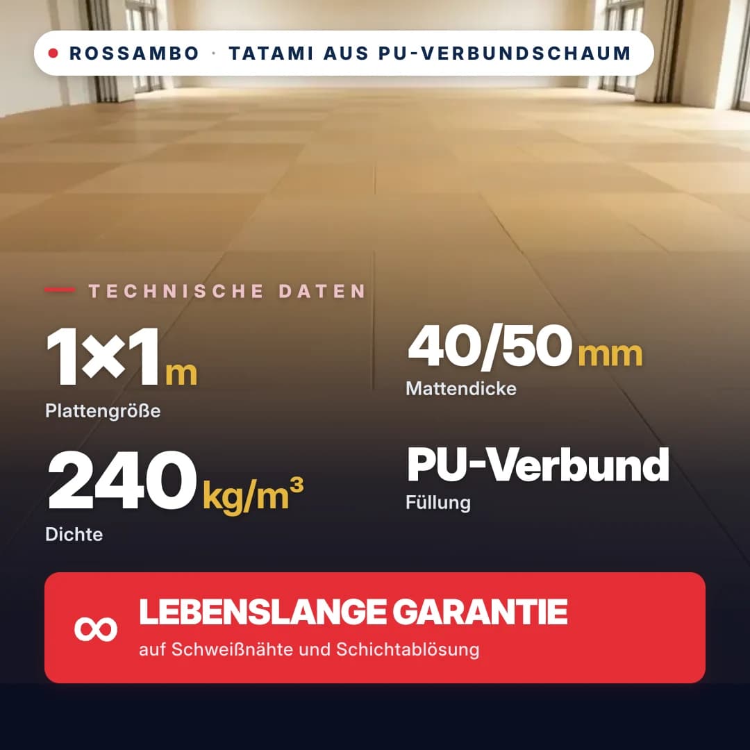 Tatami aus PU-Verbundschaum Anti-Rutsch WAFFEL 240 kg/m³ 1×1 m