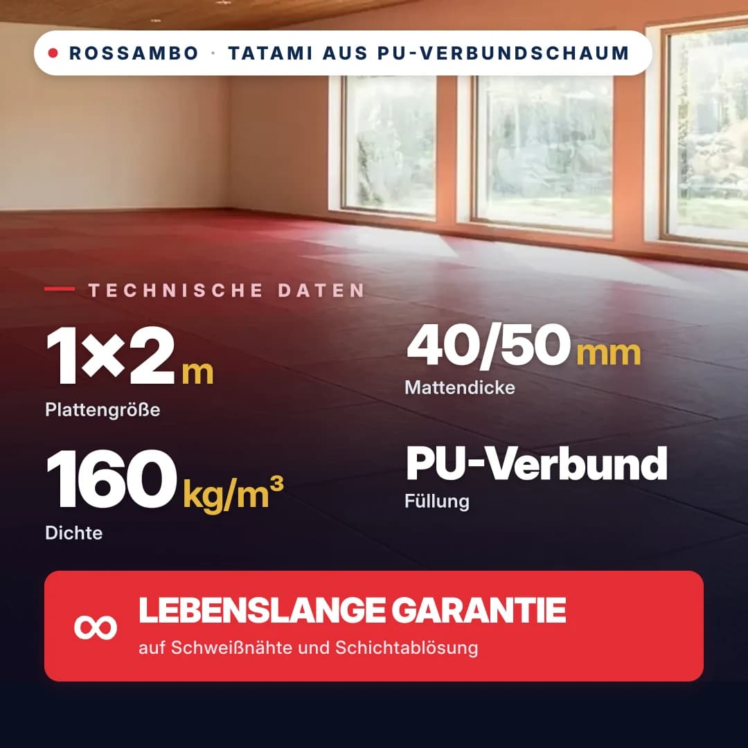 Tatami aus PU-Verbundschaum Anti-Rutsch WAFFEL 160 kg/m³ 1×2 m