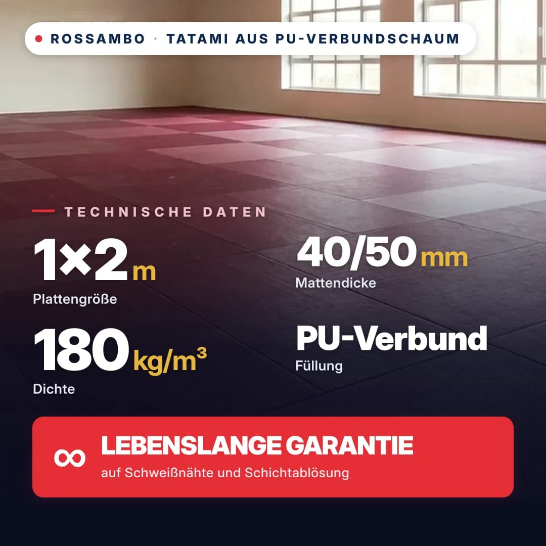 Tatami aus PU-Verbundschaum Anti-Rutsch WAFFEL 180 kg/m³ 1×2 m